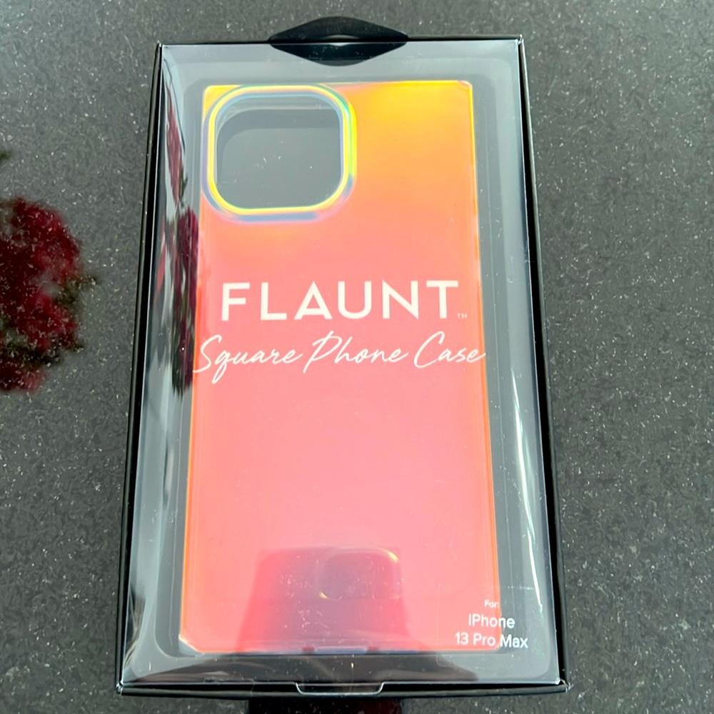 Iridescent satin square iPhone case.
